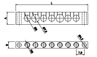 (7x12mm²) 2/10=12 holes SLOTTED EARTH PANEL CONNECTORS