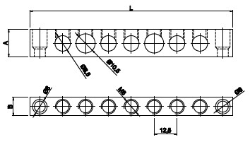 10x15mm² 2/5 7 DELİKLİ PANO TOPRAKLAMA KLEMENS, 250 Amper