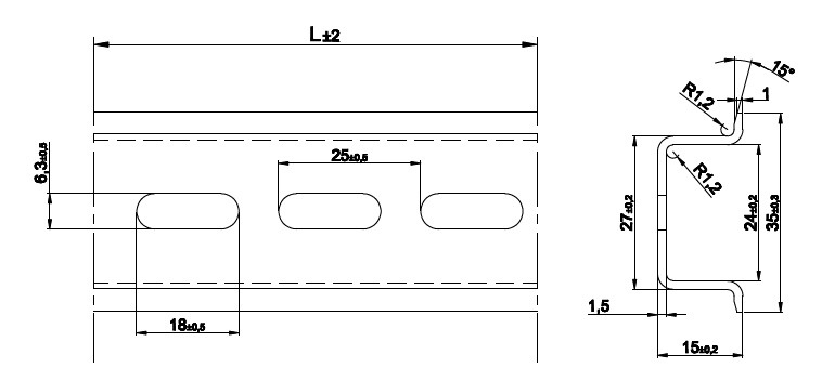 35X15 DELİKLİ SAC DIN MONTAJ RAYLARI(Cr + 3 Kaplama),30CM