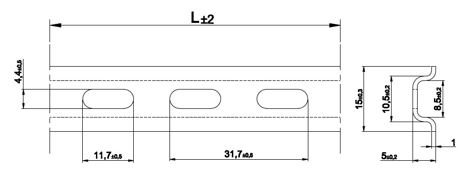 15X5,5 DELİKLİ SAC DIN MONTAJ RAYLARI(Cr + 3 Kaplama),30CM