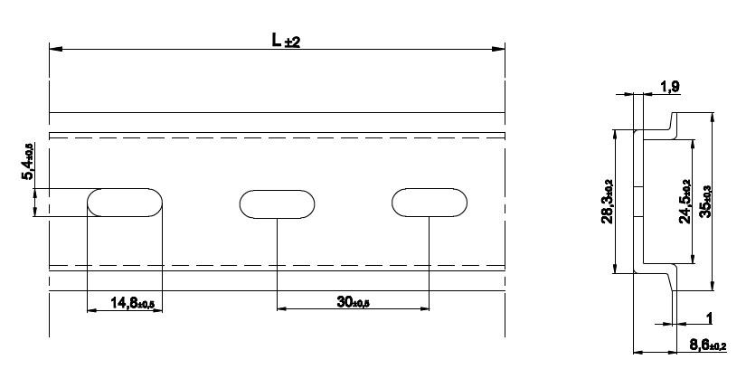 35x7,5 DELİKLİ ALÜMİNYUM DIN MONTAJ RAYLARI,1MT