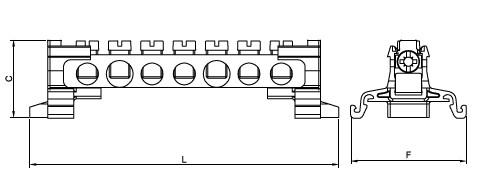 10x15mm² 2/20 TEK KUTUPLU DAĞITICI ÜNİTE, KAPAKSIZ - Teknik Çizim