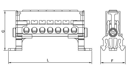 7x12mm² 2/20 TEK KUTUPLU KAPAKLI DAĞITICI ÜNİTE - Teknik Çizim