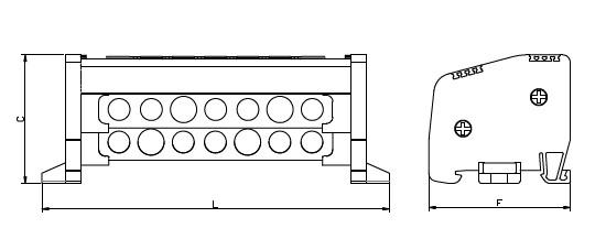 10x15mm² 2/5 İKİ KUTUPLU KAPAKLI DAĞITICI ÜNİTE - Teknik Çizim